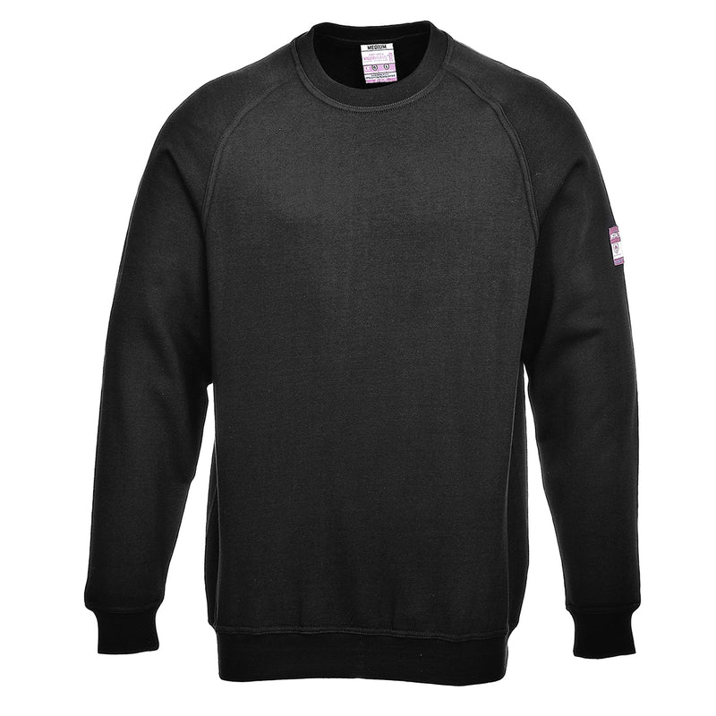 Flammhemmendes antistatisches Sweatshirt, dunkelschwarz, Rundhalsausschnitt, Rippbündchen