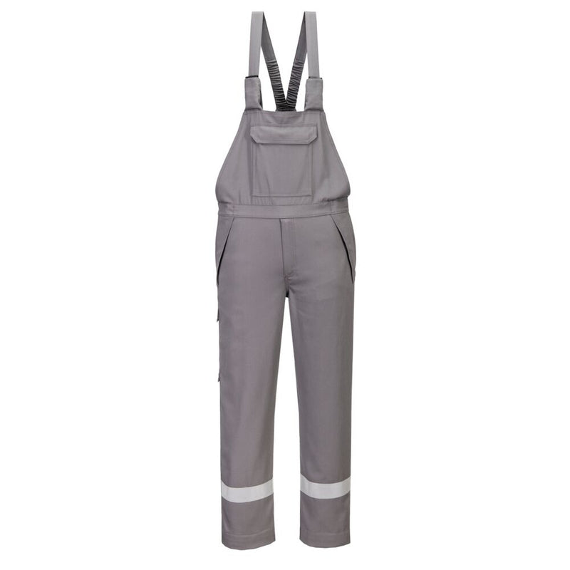 Flammhemmende Latzhose in Grau mit Trägern und reflektierenden Streifen