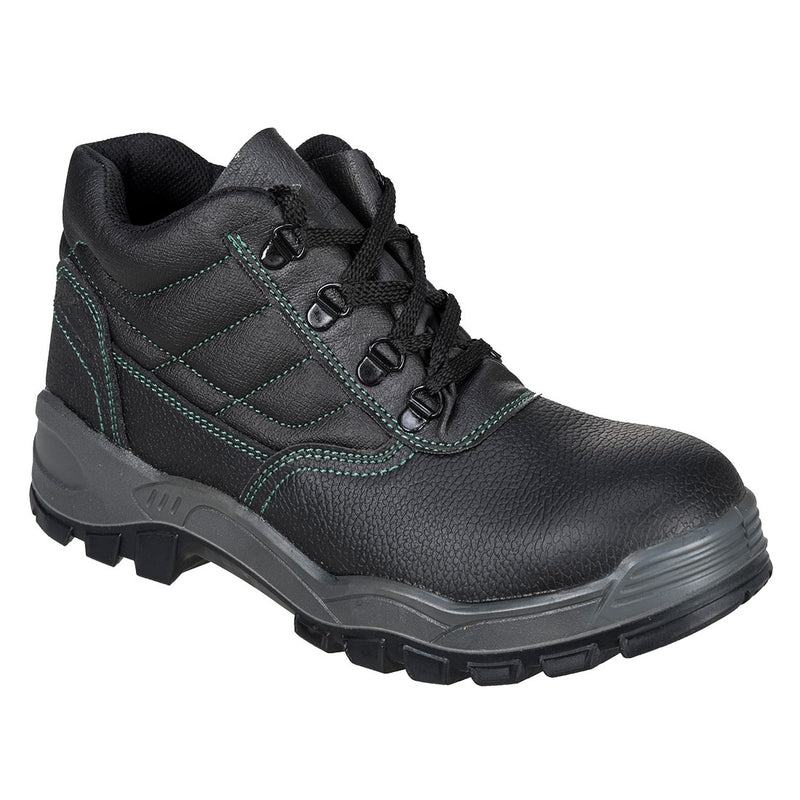 Steelite Sicherheitsstiefel S1 aus schwarzem Leder mit Schnürung und Ziernähten in Petrol