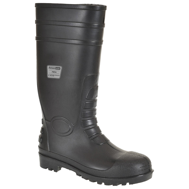 Sicherheitsgummistiefel schwarz, hoher Schaft mit Profilsohle