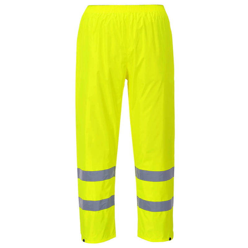 Warnschutzhose aus Regenmaterial, gelb, mit breiten Reflektionsstreifen an den Beinen
