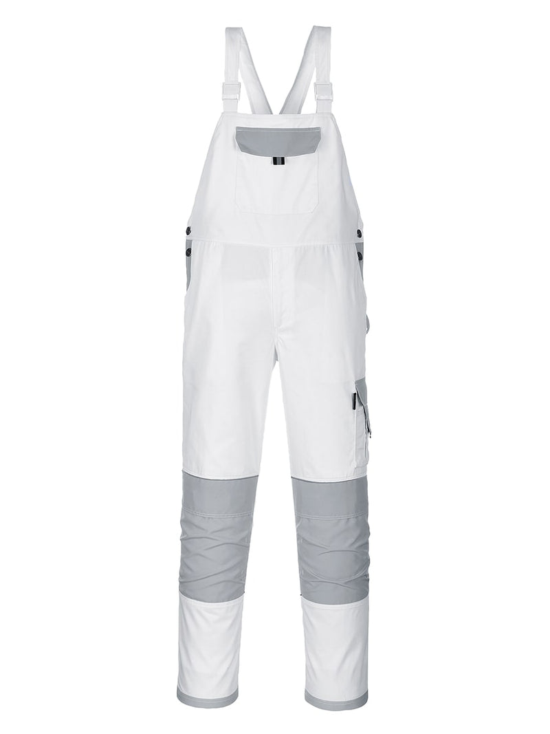 Portwest Latzhose Painters Pro KS56 in Weiß/Grau, mit Latz und Hosentaschen