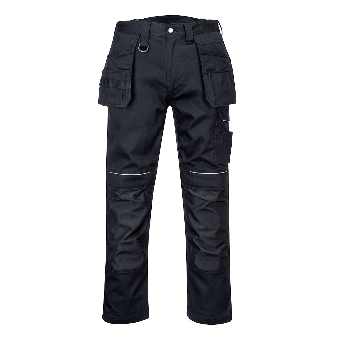 Schwarze Baumwoll-Bundhose mit Holstertaschen und Cargotaschen an den Beinen