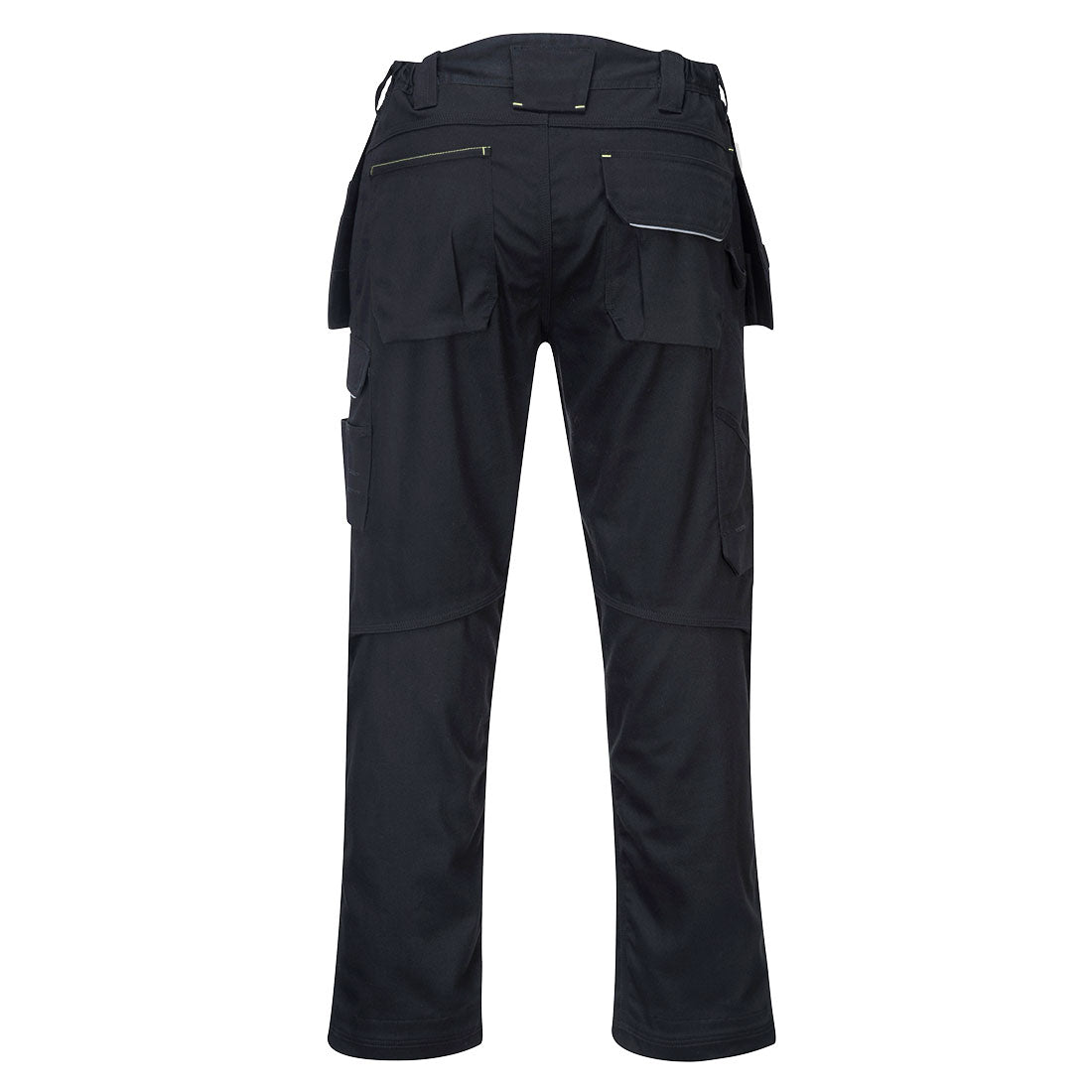 Schwarze Baumwoll-Bundhose mit Holstertaschen hinten und mehreren Cargotaschen