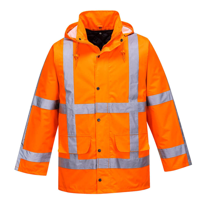RWS R460 Verkehrsjacke, orange mit reflektierenden Streifen, Kapuze