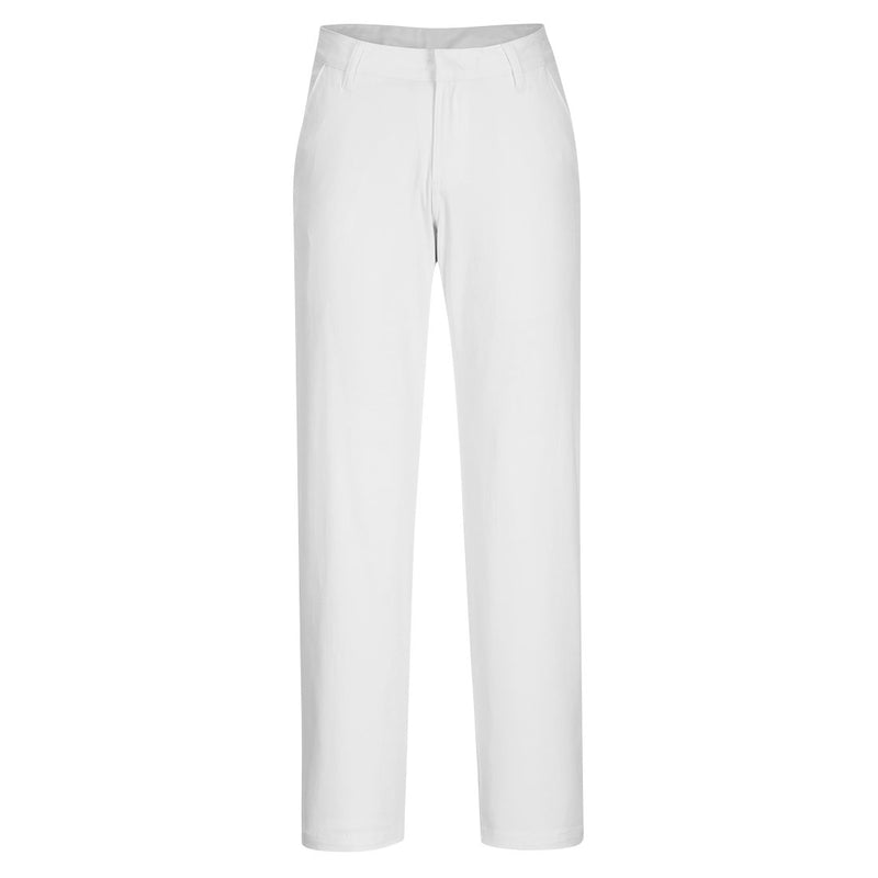 Damen Slim-Chinohose in Weiß, gerade Beinform, Bund mit Eingriff vorne