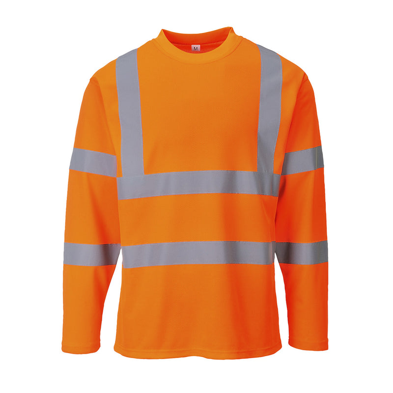 Warnschutz-Langarmshirt orange mit reflektierenden Streifen an Brust und Ärmeln