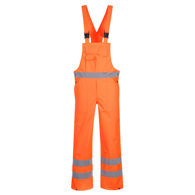 Warnschutz-Latzhose orange ungefüttert mit reflektierenden Streifen und Brustlatz