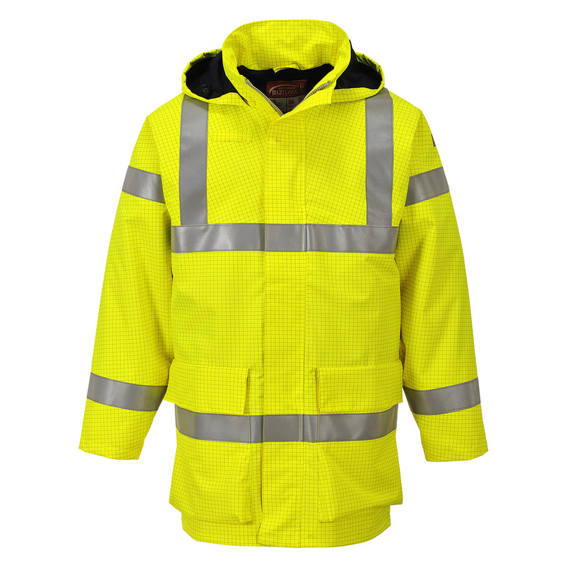 Warnschutz-Regenjacke mit Kapuze, gelb und reflektierenden Streifen