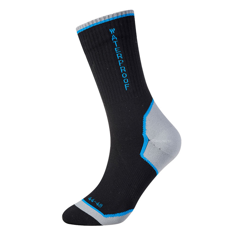 Performance-Socke wasserdicht: schwarzer Schaft mit blauer Kante, grauer Ferse