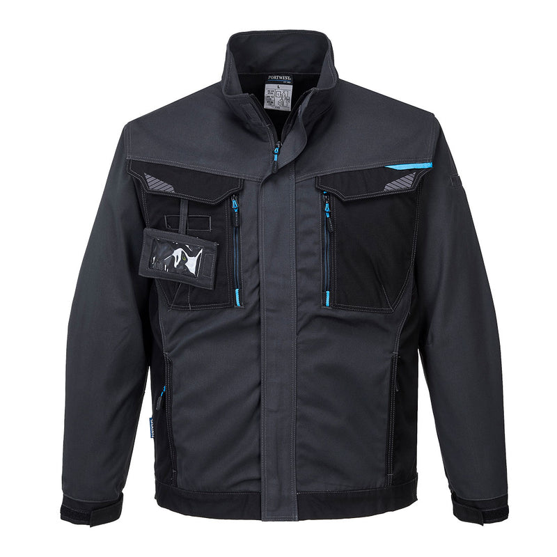 Portwest WX3 Arbeitsjacke, anthrazitfarbene Jacke mit Reißverschluss und Brusttaschen
