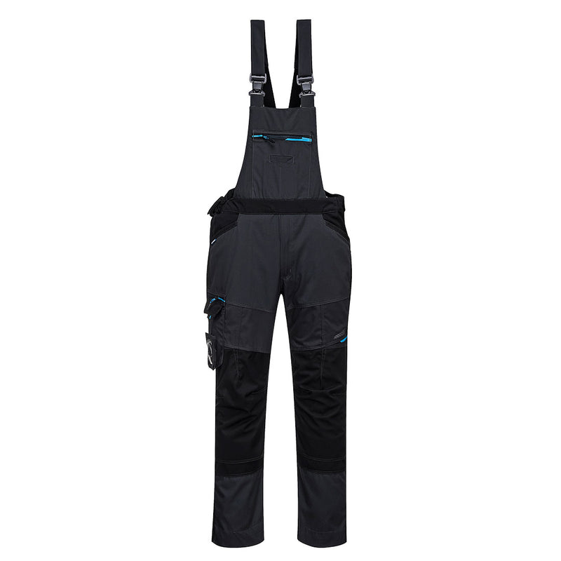 Latzhose mit Brustlatz, verstellbaren Trägern, Front- und Beintaschen (blau akzentuiert)