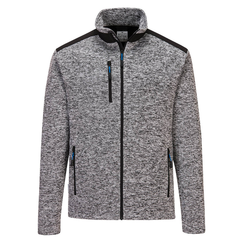 Fleecejacke mit Kapuze, durchgehendem Reißverschluss und Taschen, meliert grau
