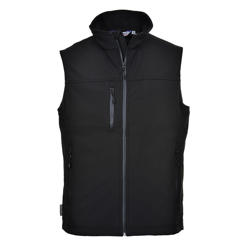 Portwest Softshellweste TK51 in Schwarz, ärmellos, durchgehender Reißverschluss