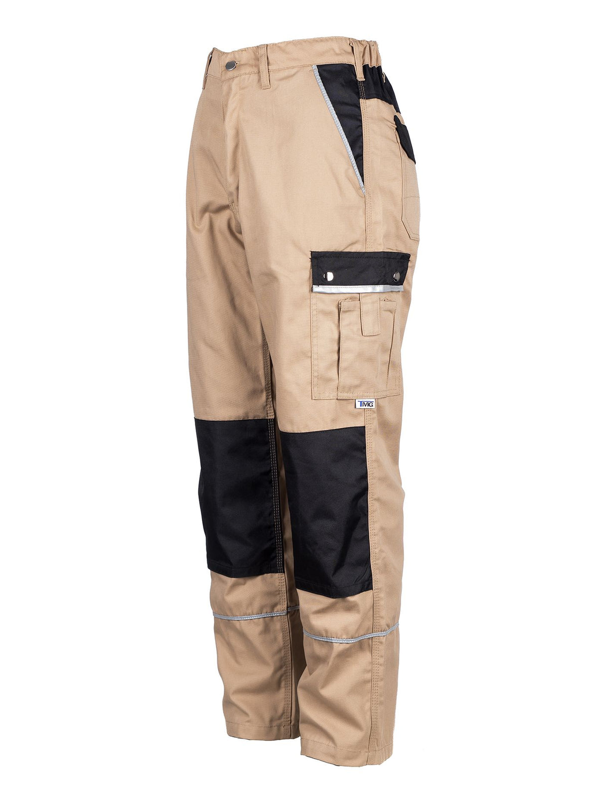 TMG Arbeitshose beige mit Cargo-Tasche am Bein und breitem schwarzen Unterteil