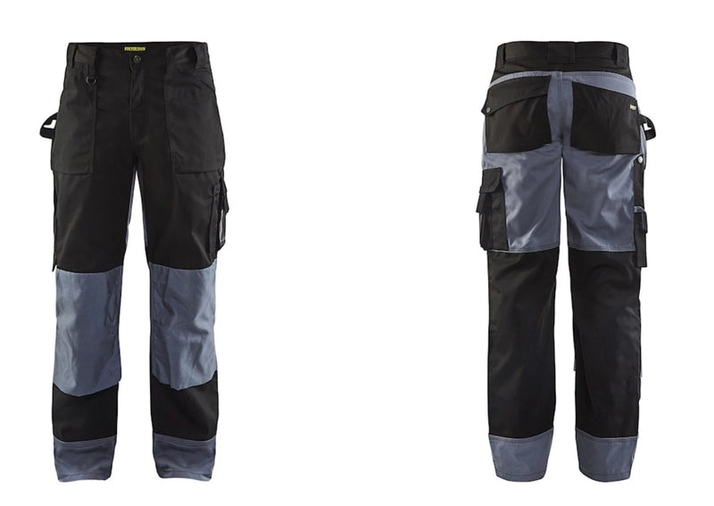 Arbeitshose mit Cargotaschen, schwarz mit blauem Kniebereich