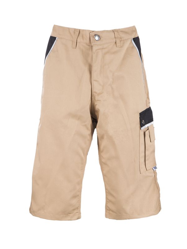Arbeitsshort für Herren in Beige mit schwarzen Einsätzen und Cargo-Taschen